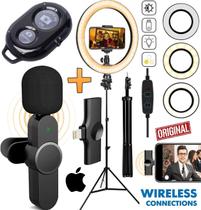 Kit Tripé 2 Metros Microfone Lapela Sem Fio Para iOS Profissional Iluminador Anel Ring Light Blogueira Gravação Vídeo