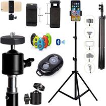 Kit Tripé 2 Metros Pedestal para Câmera Celular Iluminação Estúdio Blogueira Youtuber - CJJM