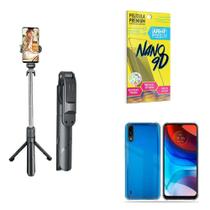 Kit Tripé De Selfie + Capinha Motorol E7 Power + Película 9D