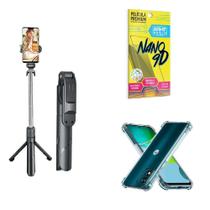 Kit Tripé De Selfie + Capinha Motorola E13 + Película 9D