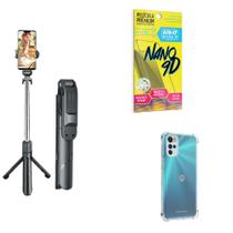 Kit Tripé de Selfie + Capinha Motorola G22 + Película 9D