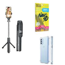 Kit Tripé de Selfie + Capinha Motorola G52 + Película 9D