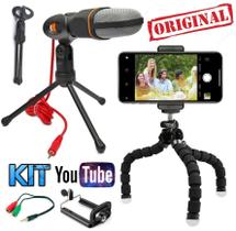 Kit Tripé Microfone Condensador Lapela Celular + Ring Light