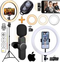 Kit Tripé Microfone Sem Fio Wireless Smartphone Ios Iluminador Luz Ring Light Gravação Vídeo Profissional Podcast Kit Tripé Microfone Sem Fio Wireless Smartphone Ios Iluminador Luz Ring Light Gravação Vídeo Profissional Podcast