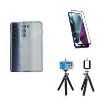 Kit Tripé Motorola Moto G200 + Capa + Película De Vidro 3D