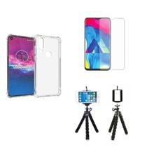 Kit Tripé Motorola Moto One Action + Capa + Película De Vidro 3D