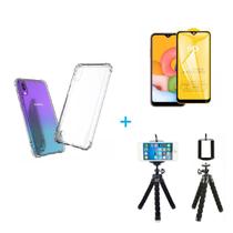 Kit Tripé para Samsung Galaxy A01 + Capa + Película Vidro 3D