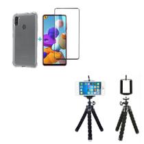 Kit Tripé para Samsung Galaxy A11 + Capa + Película Vidro 3D