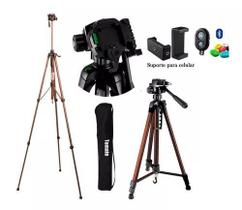 Kit Tripé Profissional Câmera 1,60M com Suporte Celular+Bluetooth