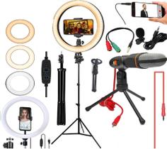 Kit Tripé Suporte Celular Luz Iluminador Ring Light 26Cm