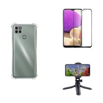 Kit Tripé Tripod 360 graus para Motorola Moto G9 Power + Capa + Pelicula De Vidro - Hrebos