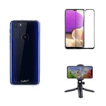 Kit Tripé Tripod 360 graus para Motorola Moto One Fusion + Capa + Pelicula De Vidro