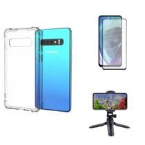 Kit Tripé Tripod 360 graus para Samsung Galaxy S10 Plus + Capa + Pelicula De Vidro