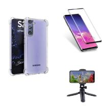 Kit Tripé Tripod 360 graus para Samsung Galaxy S21 FE + Capa + Pelicula De Vidro