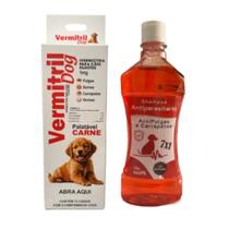 Kit Tripla Ação 48 Comp Antipulgas, Carrapatos e Sarna Shampoo para Cães até 3kg Filhote