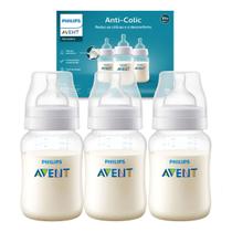 Kit Triplo Mamadeira Anti-Colic Transparente 260ml SCY103/03 Philips Avent Kit Triplo Mamadeira Anti-Colic Transparente 260ml SCY103/03 Philips Avent