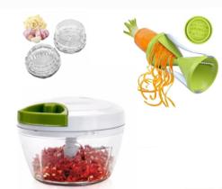 Kit Triturador Alimentos Manual e Espiralizador Macarrão Legumes - Sacoleiro Utilidades