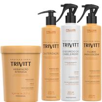 Kit Trivitt 4pçs: Hidratação 1kg+ Cauterização+ O Segredo do Cabeleireiro+ Fluido Escova