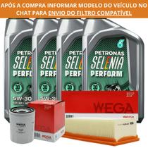 Kit Troca de Óleo 4L Petronas Selenia Perform 5W-30 API SP + Filtro de Óleo e Ar Wega