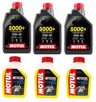 KIT TROCA DE ÓLEO MOTO 3X MOTUL 5000+ 10W40 4T + 3 MOTOCOOL EXPERT -37º 1L YAMAHA MT09 TRACER 900