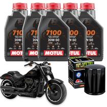 Kit Troca de Óleo Motor Fat Boy, Fat Bob, Road King, Road Glide 5L Motul 7100 20w50 Sintético + Filtro Hiflo HF171b