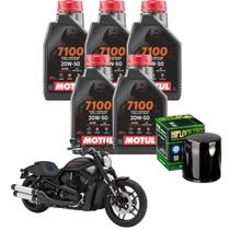 Kit Troca de Óleo Motor V-Rod, Night Rod, Muscle, Street Rod - 5 Litros Motul 7100 20w50 Sintético + Filtro Hiflo HF174b
