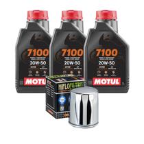 Kit Troca de Óleo Sintético Motul 7100 20w50 3 Litros + Filtro de Óleo HF170C Harley Sportster 883 1200 Iron Roadster 48