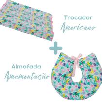 Kit Trocador Americano + Almofada Amamentação Flamingo Rosa