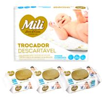 Kit Trocador Descartável Mili + Lenço Umedecido Love Care (3 pacotes de 100 lenços) Kit Trocador Descartável Mili + Lenço Umedecido Love Care (3 pacotes de 100 lenços)