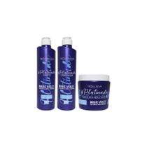 Kit Tróia Hair 3 Passos Shampoo + Cond + Máscara - Matizador Platinada 500ml - Troia Hair Cosméticos