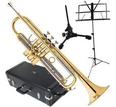Kit Trompete Laqueado C/ Estante Suporte Hardcase Tr504 Eagl - Bel