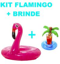 Kit Tropical Boia Flamingo Gigante Mais Boia Copo Coqueiro - Elite