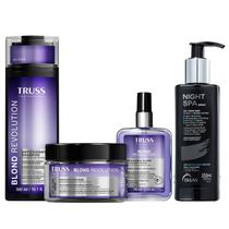 Kit Truss Blond Revolution - Shampoo 300ml + Máscara 180g + Finalizador 100ml + Night Spa 250ml Kit Truss Blond Revolution - Shampoo 300ml + Máscara 180g + Finalizador 100ml + Night Spa 250ml