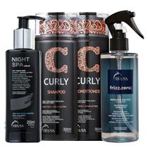 Kit Truss Curly - Shampoo 300ml + Condicionador 300ml + Frizz Zero 260ml + Night Spa 250ml