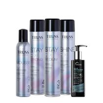 Kit Truss Fix Mousse Modelador Strong Medium Shine Fix Spray de Brilho e Hair Protector (5 produtos)