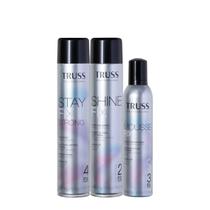 Kit Truss Fix Mousse Strong Medium e Shine Fix Spray de Brilho (3 produtos)