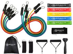 Kit Tubing 68kg Bravus Pro 11 peças + 5 Mini Bands Elástico Extensor