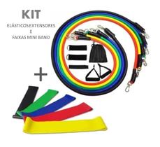 Kit Tubing Elástico Extensor 11 Itens + 5 Faixas Mini Band Treino Top