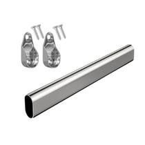 Kit Tubo Cabideiro Oval Oblongo Para Guarda Roupa Cromado Com Suportes