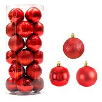 Kit Tubo de Bolas Decorativa Natal Mistas Lisas/ Glitter/ Fosco - Tamanho Nº 06 (35 Und)