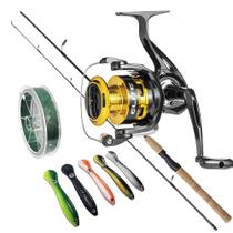 Kit Tucunaré Molinete Marine Elite Gold 3000 + Vara Pro Staff Linha Multi e 5 Iscas Loach 4'' Kit Tucunaré Molinete Marine Elite Gold 3000 + Vara Pro Staff Linha Multi e 5 Iscas Loach 4''
