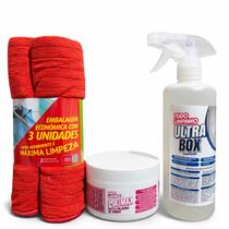 Kit Tudo Limpinho Limpeza de Box de Banheiro Limpa Blindex Vidro e Inox + 3 Panos Microfibra