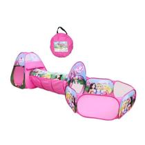 Kit tunel barraquinha iglu com piscina de bolinhas portatil dobravel princesas com bolsa