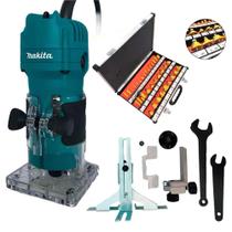 Kit Tupia 6mm 530W 3709 Makita e Jogo de Fresas para Madeira 6mm 35 Peças NKF