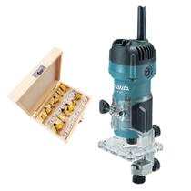 Kit Tupia Manual 6mm 530 Watts M3700B Makita e Jogo de Fresas para Madeira NKF
