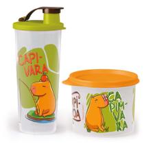 Kit tupper redondinha e copo com bico capivara da tupperware