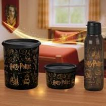 Kit Tupperware Harry Potter Preto e Dourado 3 peças