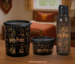 Kit Tupperware Harry Potter Preto e Dourado 3 peças