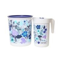 Kit Tupperware Tókio Floral com Tampa Azul - Jarra de 2 Litros e Super Instantânea de 5,5 Litros