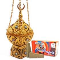 Kit Turíbulo Divino Metal Dourado Defumador C/ 20 Tabletes Kit Turíbulo Divino Metal Dourado Defumador C/ 20 Tabletes